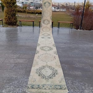 Vintage Oushak Turkish Runner Rug: Wool Hallway Carpet Rug, 2.3x25.5 Feet