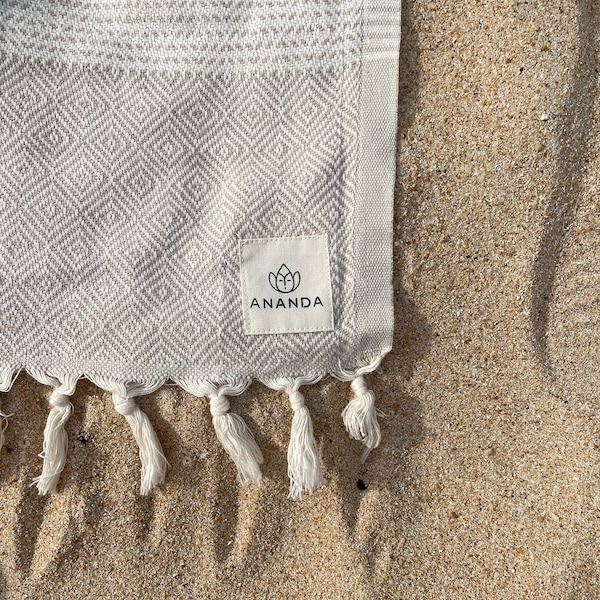 Weiches 100% Baumwoll Boho Strandtuch, Peshtemal, Picknicktuch, Tagesdecke, Überwurfdecke, Hammam, Modell Hannah