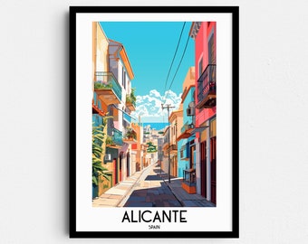 Alicante Spain Travel Poster, Colorful Cityscape Art (Digital Download)