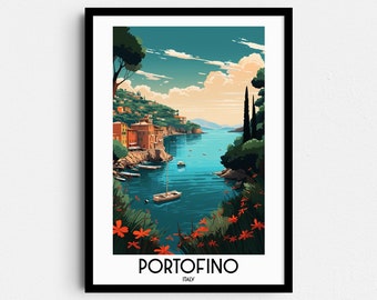 Stampa artistica di Portofino, Italia, arredamento per la casa Riviera (download digitale)