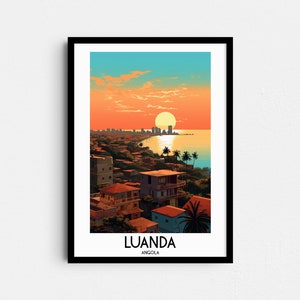 Luanda Travel Wall Art, Regalos de pintura de Angola, Decoración del hogar de África, Carteles de impresiones digitales, Arte hecho a mano imprimible, Descarga de lienzo angoleño