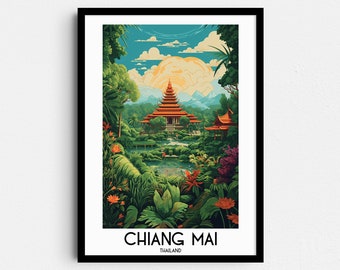 Chiang Mai Tempel Kunstdruck, Thailand Reise Poster (Digitaler Download)