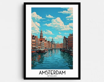 Stampa artistica del canale di Amsterdam, arredamento per la casa nei Paesi Bassi (download digitale)