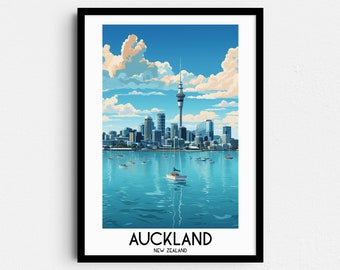 Auckland New Zealand Skyline Art Print, Hauraki Gulf, Sky Tower (Digital Download)