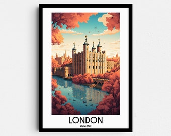 London Tower Art Print, England Travel Poster (Digital Download)