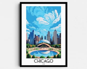 Chicago Travel Wall Art, Illinois Painting Gifts, USA Home Decor, Digital Prints Posters, Printable Handmade Art, American Canvas Download