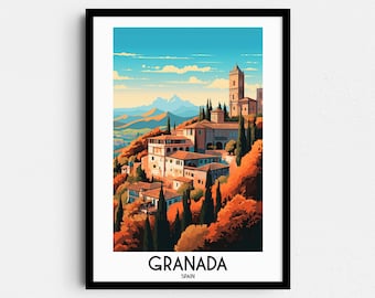 Poster di viaggio di Granada, Spagna, arredamento per la casa in Europa (download digitale)