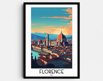 May include: A colorful illustration of the Florence skyline, featuring the Duomo and other buildings. The text "FLORENCE ITALY" is at the bottom of the image.