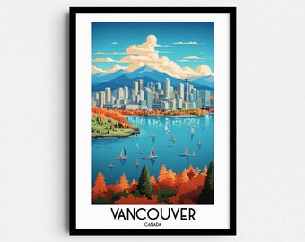 Vancouver Kanada Reise-Poster, Buntes Stadtbild (Digitaler Download)