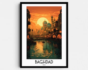 Arte de la pared de viaje de Bagdad, regalos de pintura de Irak, decoración del hogar de Oriente Medio, carteles de impresiones digitales, arte hecho a mano imprimible, descarga de lienzo Tigris