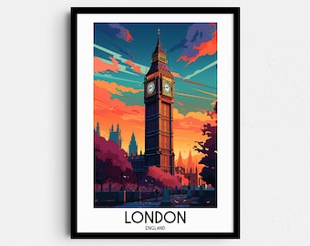London Travel Poster, England, Big Ben Painting (Digital Download)