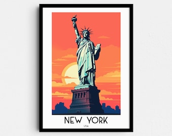 Statue of Liberty Art Print, New York Travel Poster (Digital Download)