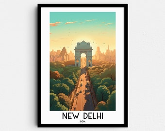 Arte de pared de viaje de Nueva Delhi, regalos de pintura de la puerta de la India, decoración del hogar de Asia, carteles impresos digitales, arte hecho a mano imprimible, descarga de lienzo