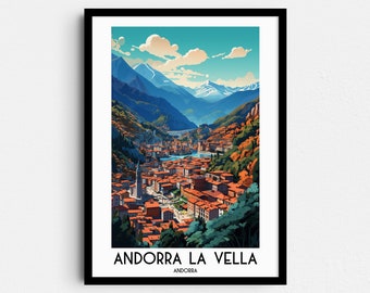 Andorra la Vella Travel Poster, Pyrenees Mountain View (Digital Download)