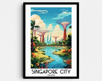 Plakat podróżniczy do Singapuru, malarstwo azjatyckie, wystrój wnętrz (pobranie cyfrowe)