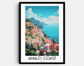 Amalfi Coast Painting, Positano Italy Art Print (Digital Download)