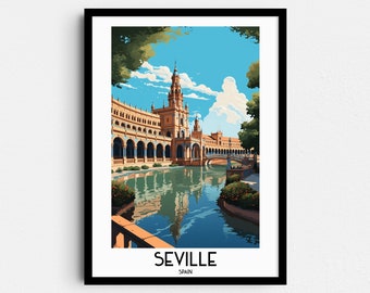Seville Spain Travel Poster, Plaza de España Art (Digital Download)