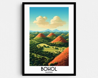 Bohol Chocolate Hills Art Print, Filipiny Plakat podróżniczy (pobranie cyfrowe)