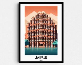 Póster turístico de Jaipur, India, decoración asiática para el hogar (descarga digital)