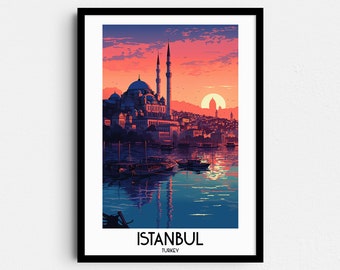 イスタンブール ブルーモスク 旅行ポスター、トルコ アートプリント（デジタルダウンロード）