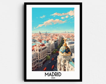 Madrid Cityscape Art Print, Spain Travel Poster (Digital Download)