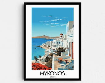 Mykonos Travel Wall Art, Greece Painting Gifts, Europe Home Decor, Digital Prints Posters, Printable Handmade Art, Greek Canvas Download
