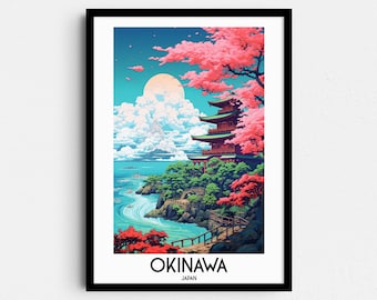 Art mural de voyage d'Okinawa, cadeaux de peinture au Japon, décoration d'intérieur d'Asie, affiches d'impressions numériques, art fait à la main imprimable, téléchargement de toile de Naha