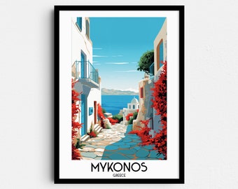 Mykonos Travel Wall Art, Greece Painting Gifts, Europe Home Decor, Digital Prints Posters, Printable Handmade Art, Canvas Greek Download
