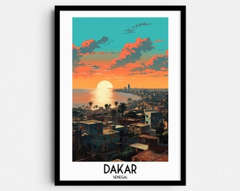 Dakar Travel Wall Art, Senegal Painting Gifts, Africa Home Decor, Digital Prints Posters, Printable Handmade Art, Senegalese Canvas Download