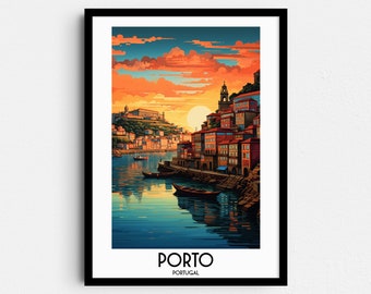 Porto Travel Wall Art, Portugal pintura regalos, decoración del hogar de Europa, carteles de impresiones digitales, arte hecho a mano imprimible, descarga de lienzo de Oporto