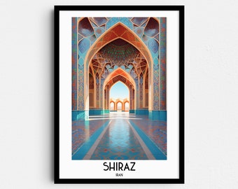 Shiraz Travel Wall Art, Regalos de pintura de Irán, Decoración del hogar de Oriente Medio, Carteles de impresiones digitales, Arte hecho a mano imprimible, Descarga de lienzo iraní