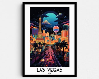 Las Vegas Travel Wall Art, USA Painting Gifts, North America Home Decor, Digital Prints Posters, Printable Handmade Art, Canvas Download