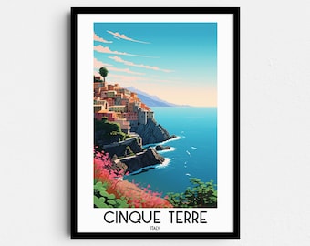 Cinque Terre Italy Art Print, Coastal Village Painting (Digital Download)