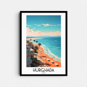 Hurghada Travel Wall Art, Regalos de pintura de Egipto, Decoración del hogar de África, Carteles de impresiones digitales, Arte hecho a mano imprimible, Descarga de lienzo del Mar Rojo