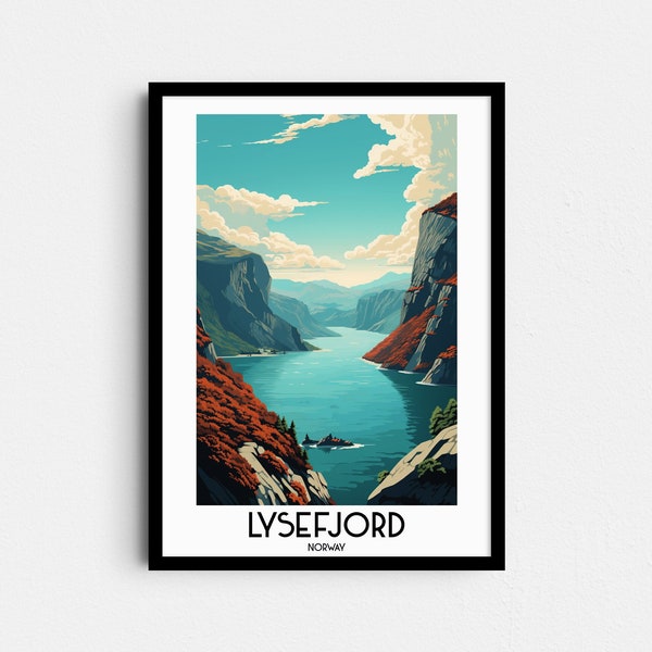 Art mural de voyage sur le Lysefjord, cadeaux de peinture Norvège, décoration d'intérieur Scandinavie, impressions numériques affiches, art imprimable fait main, toile à télécharger