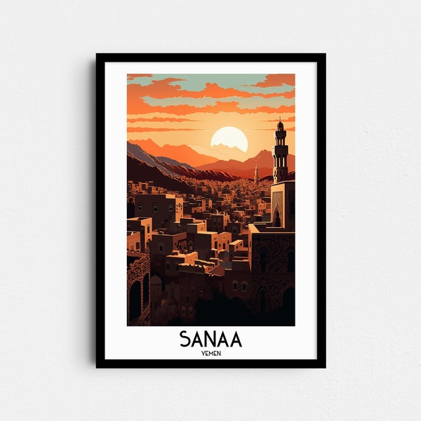 Sanaa Reise Wandkunst, Jemen Malerei Geschenke, Naher Osten Wohnkultur, Digitaldrucke Poster, druckbare handgemachte Kunst, Sanaʽa Leinwand Download