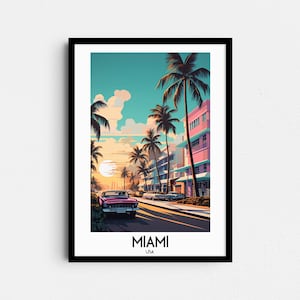 Miami Travel Wall Art, USA Painting Gifts, America Home Decor, Florida Digital Prints Posters, Printable Handmade Art, Canvas Download Print