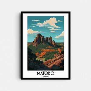 Arte da parete da viaggio Matobo, regali di pittura dello Zimbabwe, decorazioni per la casa in Africa, poster con stampe digitali, arte stampabile fatta a mano, download di tele di Matopos