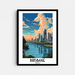 Brisbane Reise Wandbild, Australien Malerei Geschenke, Ozeanien Wohnkultur, Digitaldrucke Poster, druckbare handgemachte Kunst, Leinwand Download