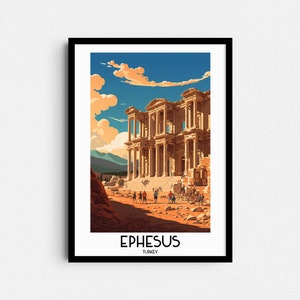 Póster turístico de Éfeso, Turquía, lámina artística de Oriente Medio (descarga digital)