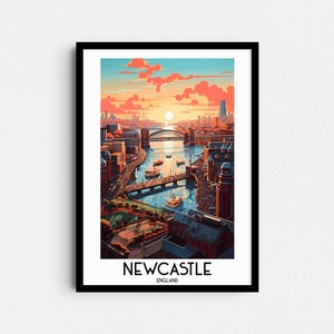 Newcastle Travel Wall Art, England Painting Gifts, UK Home Decor, Digital Prints Posters, Printable Handmade Art, River Tyne Canvas Download