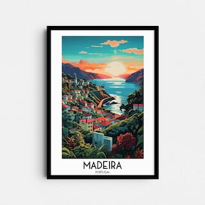 Art mural de voyage à Madère, cadeaux de peinture au Portugal, décoration d'intérieur en Europe, affiches d'impressions numériques, art imprimable fait main, toile de Funchal à télécharger