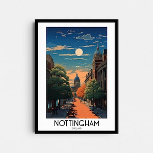 Nottingham Travel Wall Art, regalos de pintura de Inglaterra, decoración del hogar del Reino Unido, carteles de impresiones digitales, arte hecho a mano imprimible, descarga de lienzo en inglés