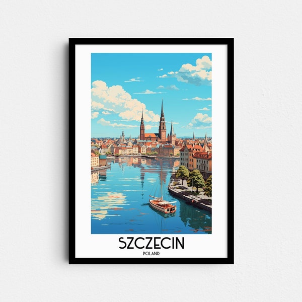 Szczecin Travel Wall Art, Poland Painting Gifts, Europe Home Decor, Digital Prints Posters, Printable Handmade Art, Oder Canvas Download