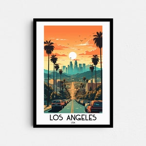 Arte de parede de viagem de Los Angeles, presentes de pintura da Califórnia, decoração de casa dos EUA, pôsteres de impressões digitais, arte artesanal para impressão, download de tela