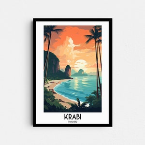Krabi Travel Wall Art, Thailand Painting Gifts, Asia Home Decor, Digital Prints Posters, Printable Handmade Art, Ko Phi Phi Canvas Download
