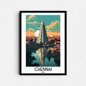Chennai Reise Wandbild, Indien Malerei Geschenke, Asien Wohnkultur, Digitaldrucke Poster, druckbare handgemachte Kunst, indische Leinwand Download
