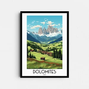 Arte da parete da viaggio sulle Dolomiti, regali di pittura in Italia, decorazioni per la casa in Europa, poster con stampe digitali, arte stampabile fatta a mano, download di tele Funes