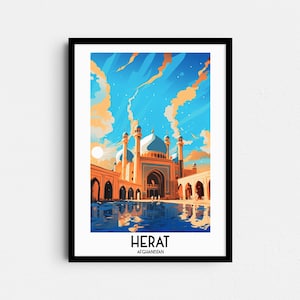 Arte de pared de viaje de Herat, regalos de pintura de Afganistán, decoración del hogar de Asia, carteles de impresiones digitales, arte hecho a mano imprimible, descarga de lienzo afgano