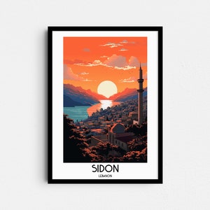 Sidon Travel Wall Art, Regalos de pintura del Líbano, Decoración del hogar de Oriente Medio, Carteles de impresiones digitales, Arte hecho a mano imprimible, Descarga de lienzo